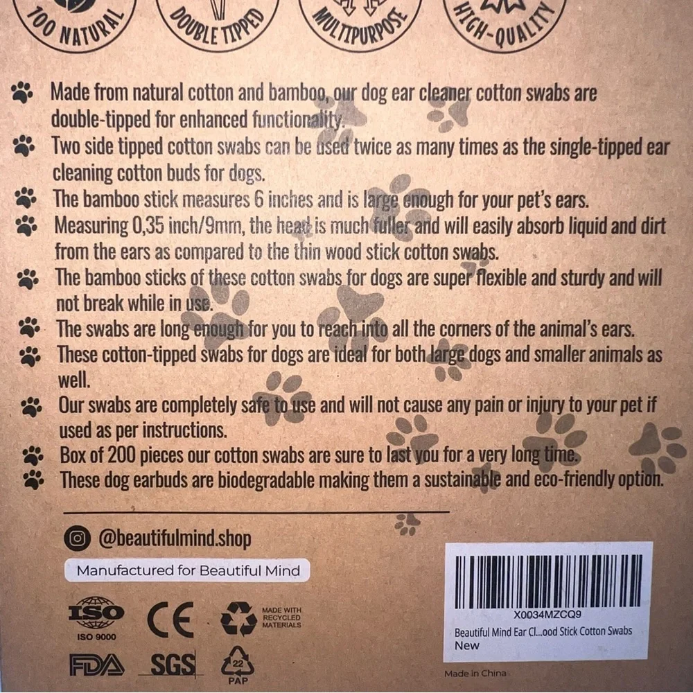 Beautiful Mind Bamboo Cotton Swabs for Pets